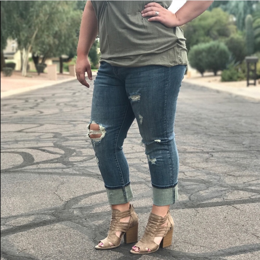 PLUS Destroyed Cropped Denim 1XL-2XL